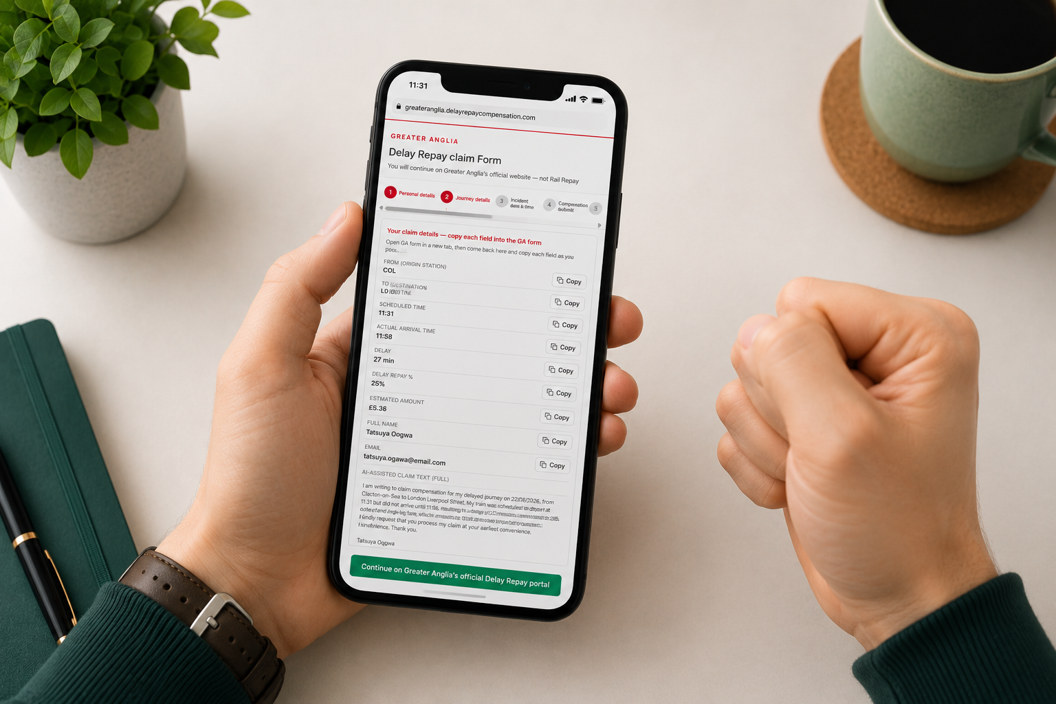 Commuter submitting delay repay claim